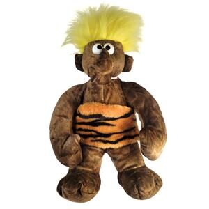 Chosun Caveman Troll Plush 16" Yellow Hair Tiger Print Outfit Stuffed Toy VTG